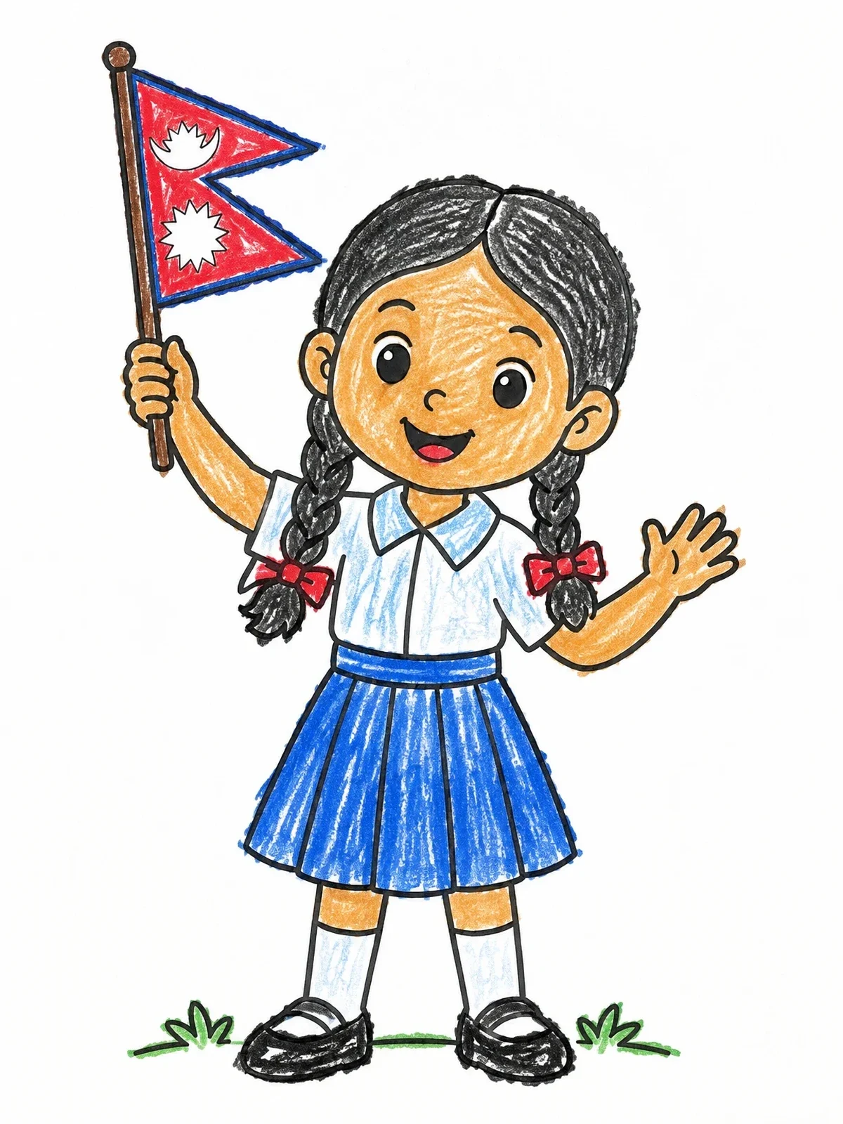 Colored example of the Cheerful Girl Waving Nepal Flag coloring page