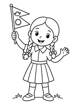 Free printable Cheerful Girl Waving Nepal Flag coloring page
