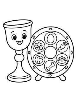 Free printable Cheerful Goblet And Seder Plate coloring page