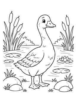 Free printable Cheerful Goose By The Pond coloring page