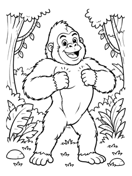 Free printable Cheerful Gorilla In The Jungle coloring page