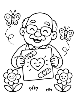 Free printable Cheerful Grandfather With Get Well Card coloring page
