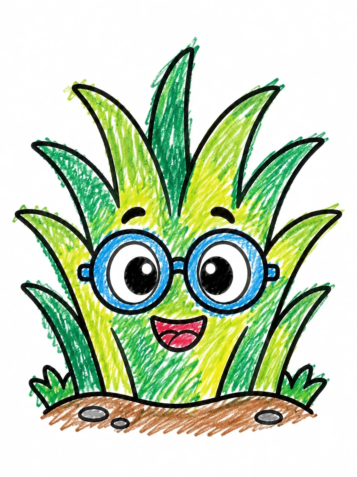 Colored example of the Cheerful Grass Clump With Glasses coloring page