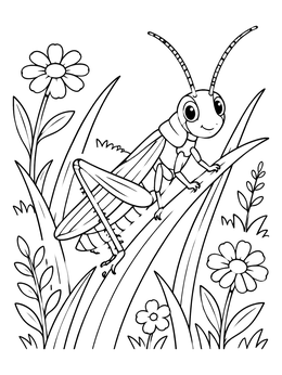Free printable Cheerful Grasshopper On Blade Of Grass coloring page