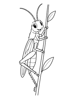 Free printable Cheerful Grasshopper Climbing A Stem coloring page
