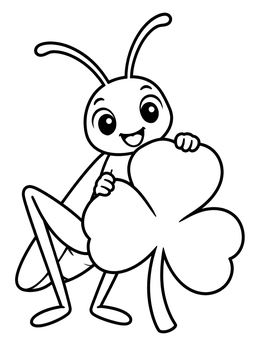Free printable Cheerful Grasshopper With Clover Leaf coloring page