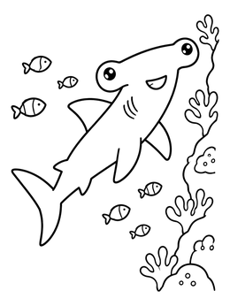Free printable Cheerful Hammerhead Shark By The Reef coloring page