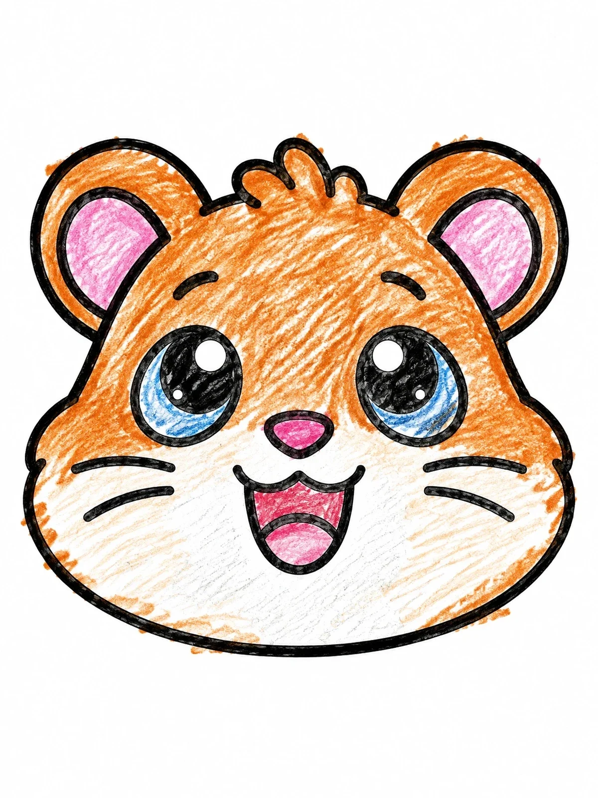 Colored example of the Cheerful Hamster Face Looking Up coloring page