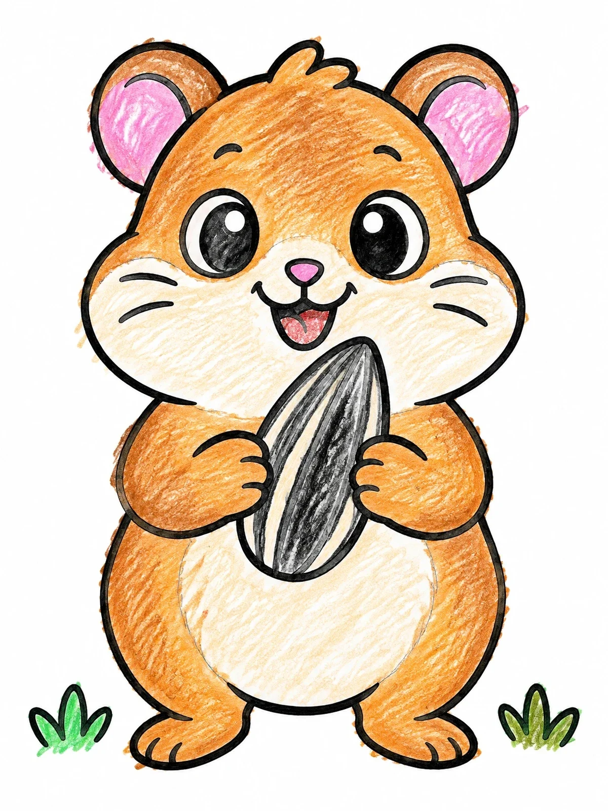 Colored example of the Cheerful Hamster With Sunflower Seed coloring page