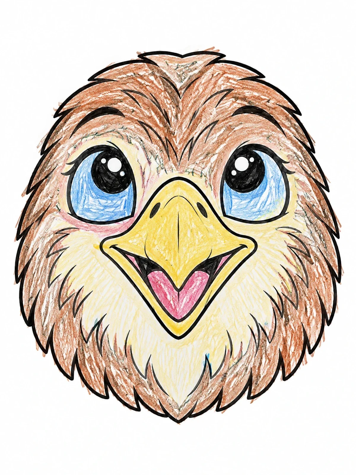 Colored example of the Cheerful Hawk Chick Portrait coloring page