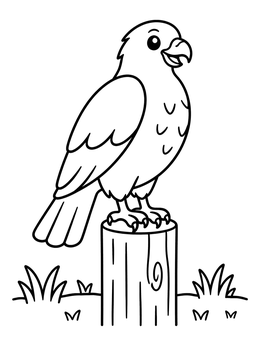 Free printable Cheerful Hawk On A Wooden Post coloring page