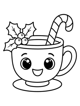 Free printable Cheerful Holiday Tea Cup coloring page