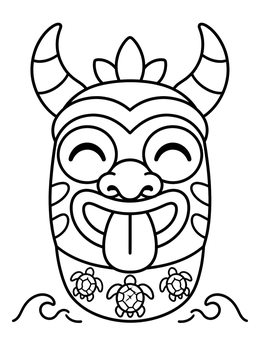 Free printable Cheerful Horned Tiki Mask coloring page