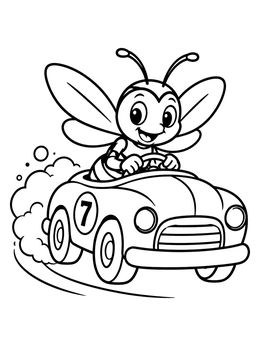 Free printable Cheerful Hornet Driving A Race Car coloring page
