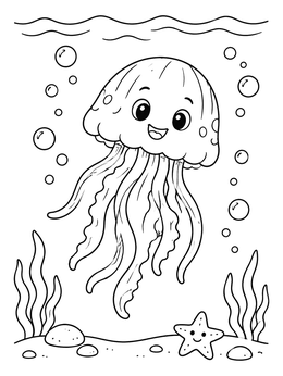 Free printable Cheerful Jellyfish Under The Sea coloring page
