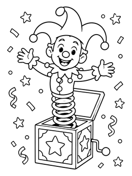 Free printable Cheerful Jester In A Jack In The Box coloring page