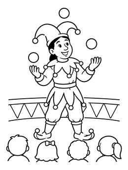 Free printable Cheerful Jester Juggling On Stage coloring page