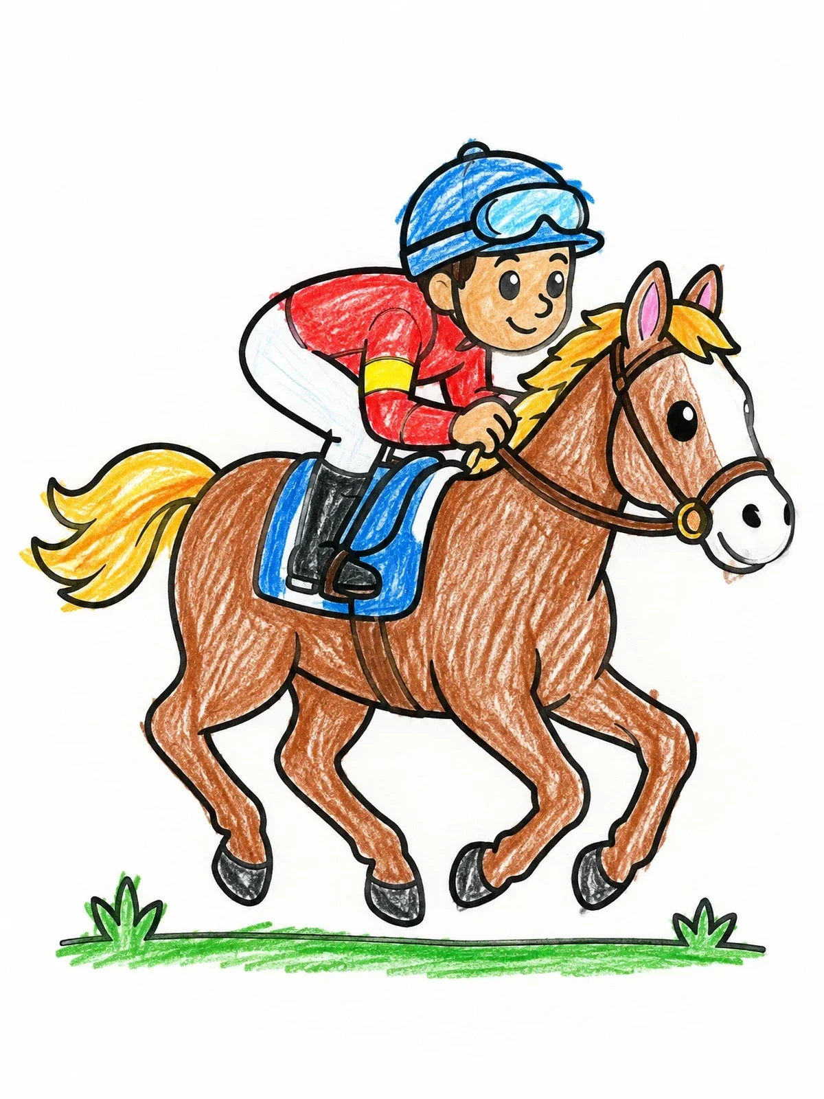 Colored example of the Cheerful Jockey On A Fast Racehorse coloring page