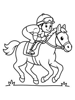 Free printable Cheerful Jockey On A Fast Racehorse coloring page