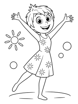 Free printable Cheerful Joy With Raised Arms coloring page