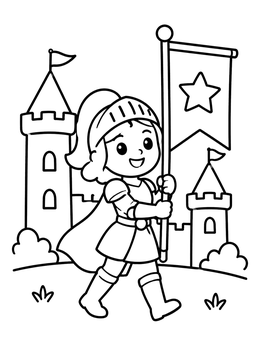 Free printable Cheerful Knight With Star Banner coloring page