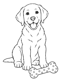 A cheerful puppy sitting with a toy on this labrador retriever coloring page.