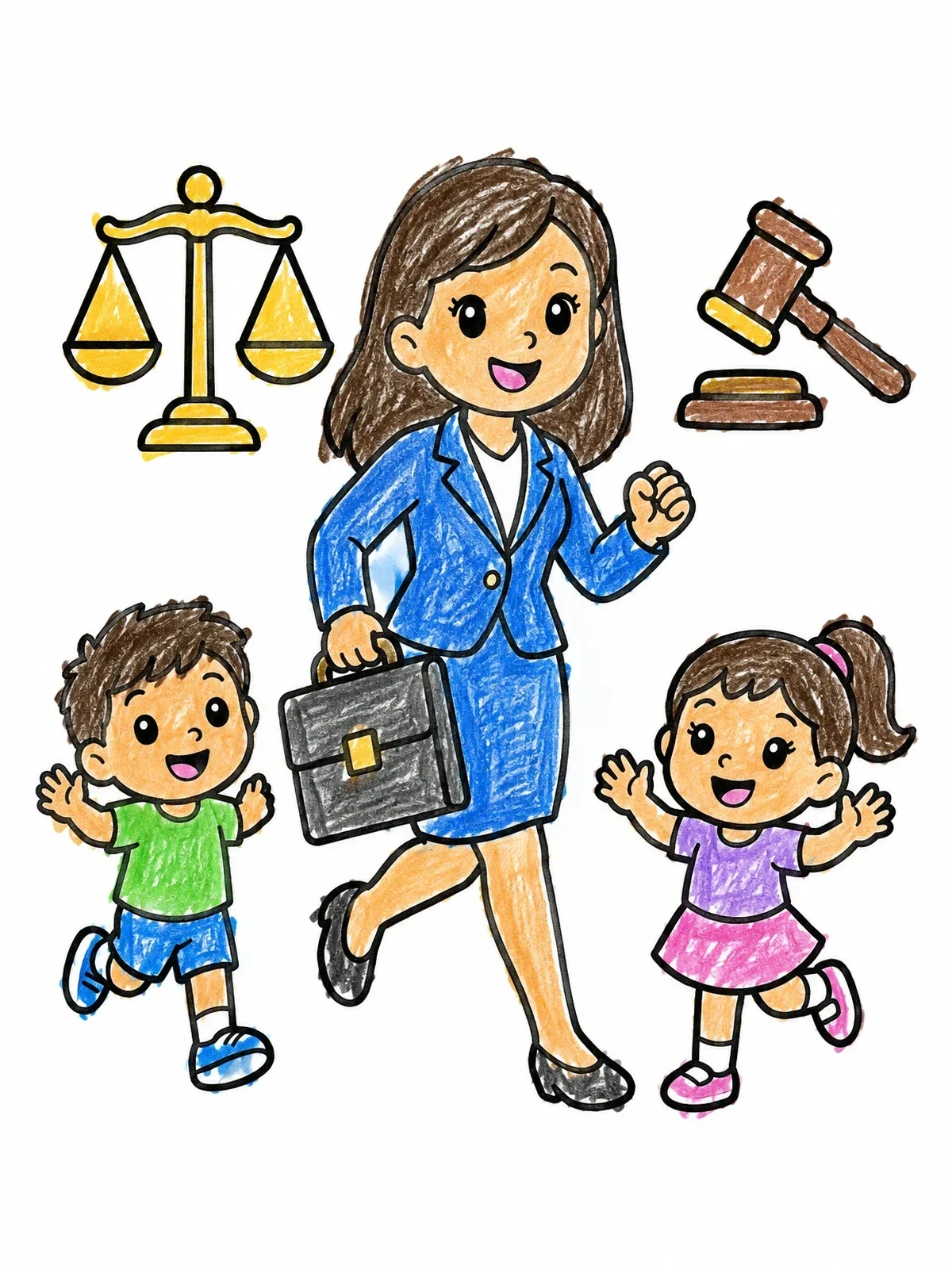 Colored example of the Cheerful Lawyer Walking With Children coloring page