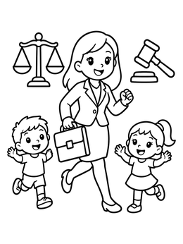 Free printable Cheerful Lawyer Walking With Children coloring page