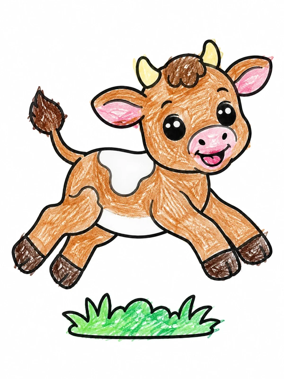 Colored example of the Cheerful Leaping Calf coloring page