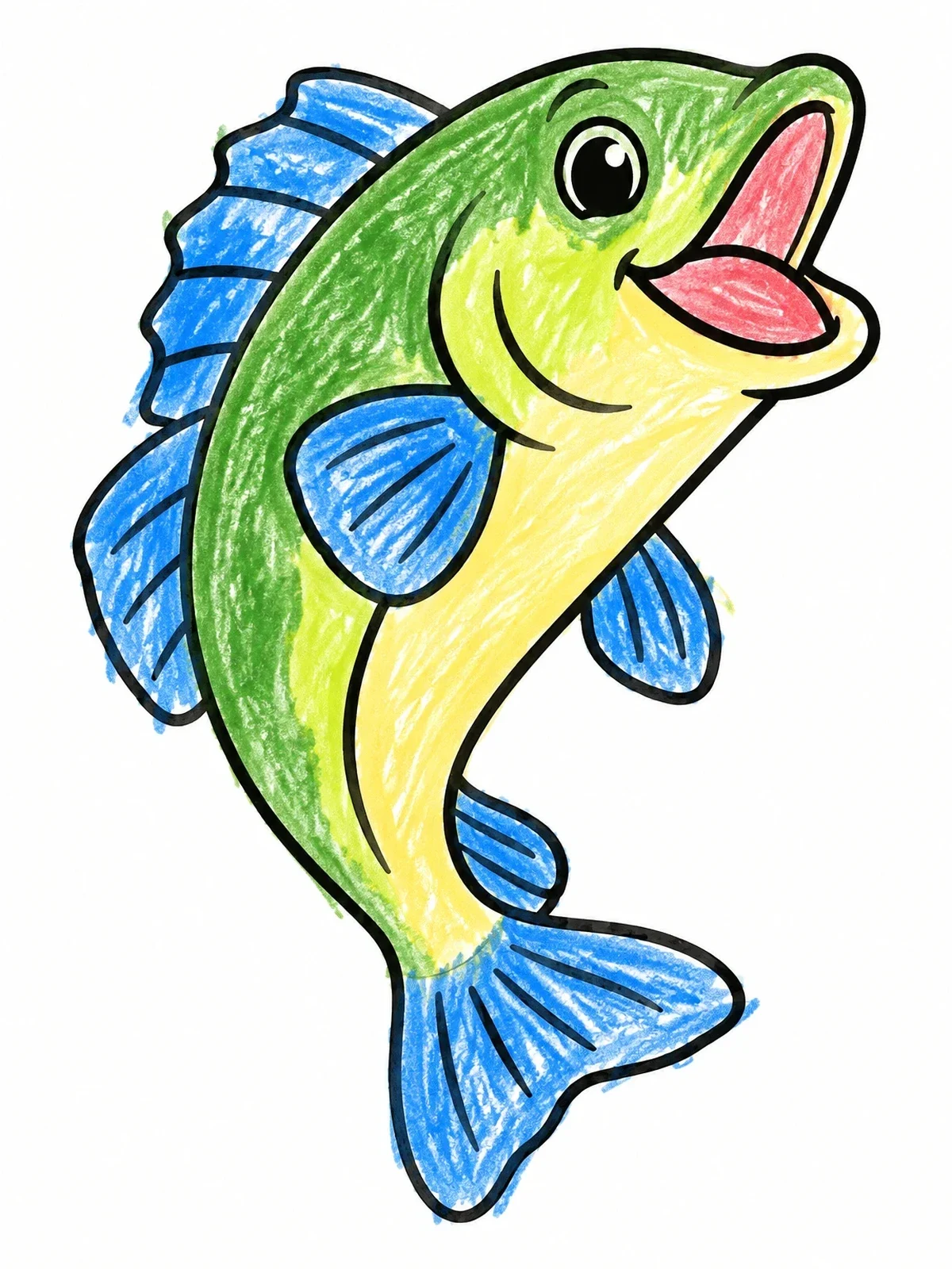 Colored example of the Cheerful Leaping Largemouth Bass coloring page