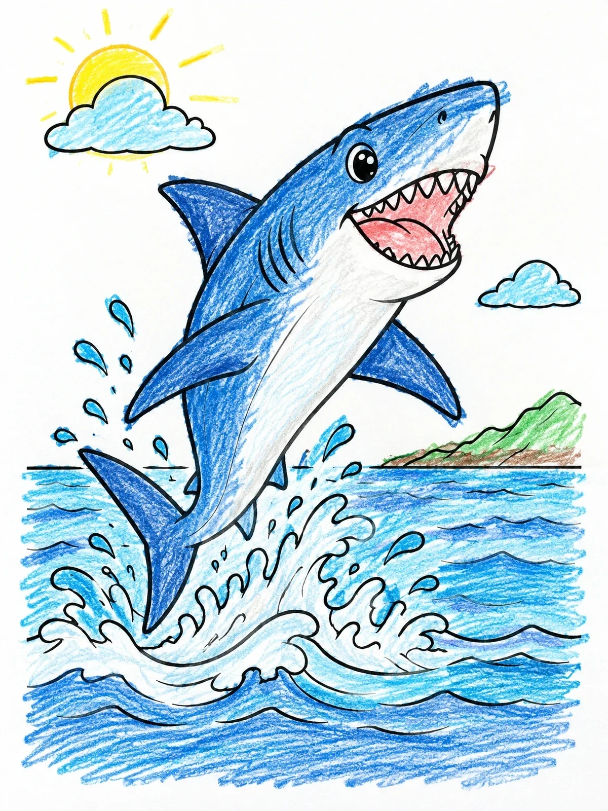Colored example of the Cheerful Leaping Mako Shark coloring page