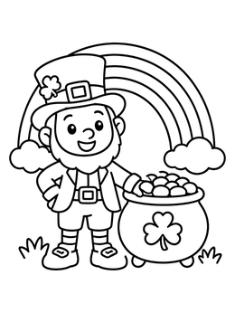 Free printable Cheerful Leprechaun With Pot Of Gold coloring page