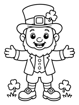 Free printable Cheerful Leprechaun With Open Arms coloring page