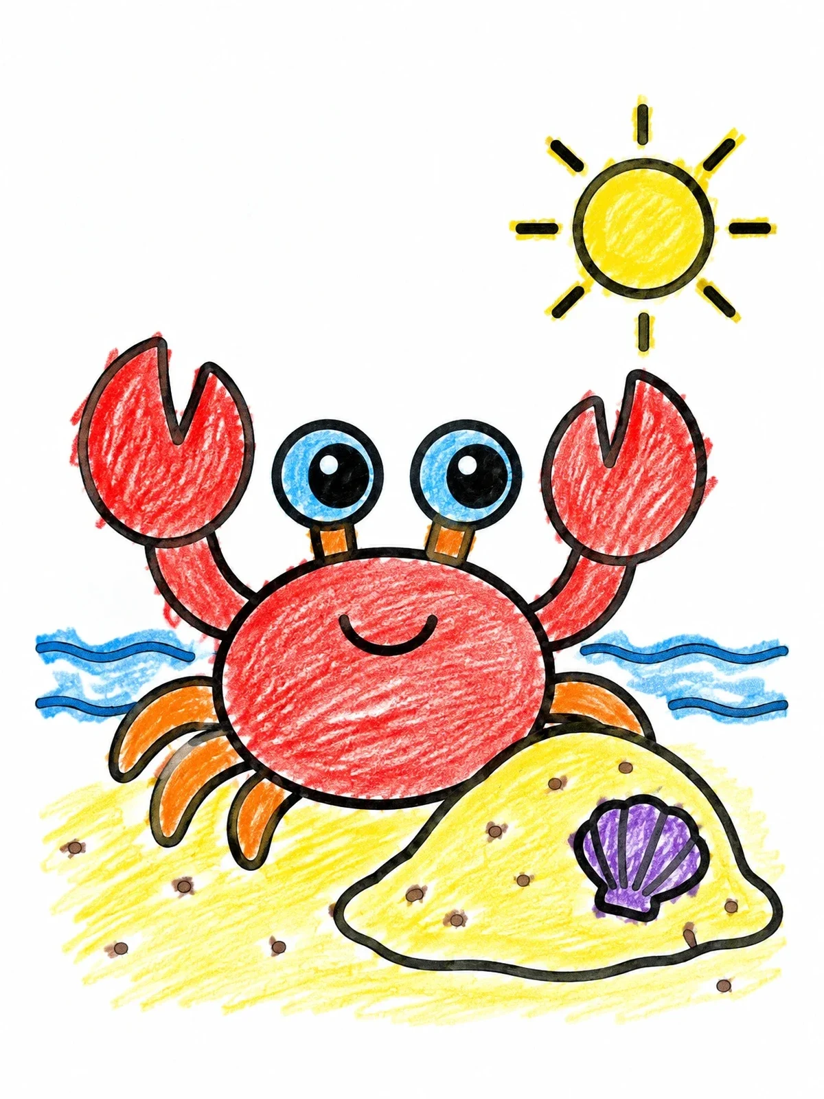 Colored example of the Cheerful Little Crab On The Beach coloring page