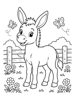 Free printable Cheerful Little Donkey In Meadow coloring page