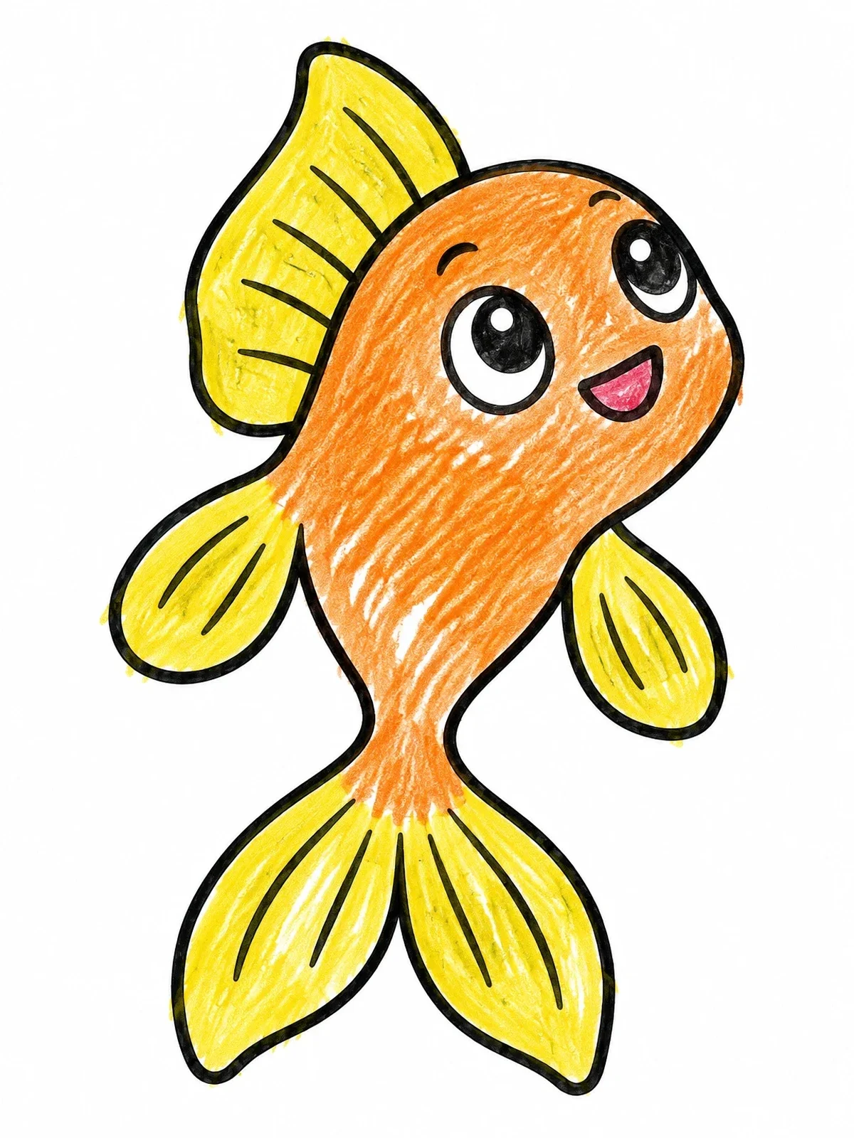 Colored example of the Cheerful Little Goldfish Swimming Upward coloring page