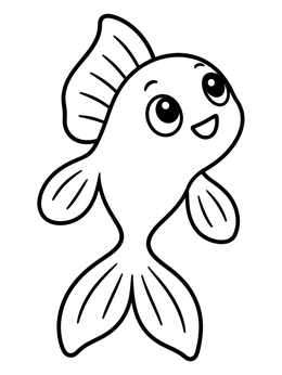 A goldfish coloring page featuring a cute cartoon fish swimming upward with big eyes.