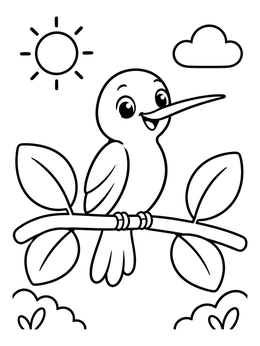 Free printable Cheerful Little Hummingbird On Branch coloring page