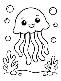 Free printable Cheerful Little Jellyfish Underwater coloring page