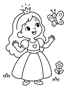 Free printable Cheerful Little Princess And Butterfly coloring page