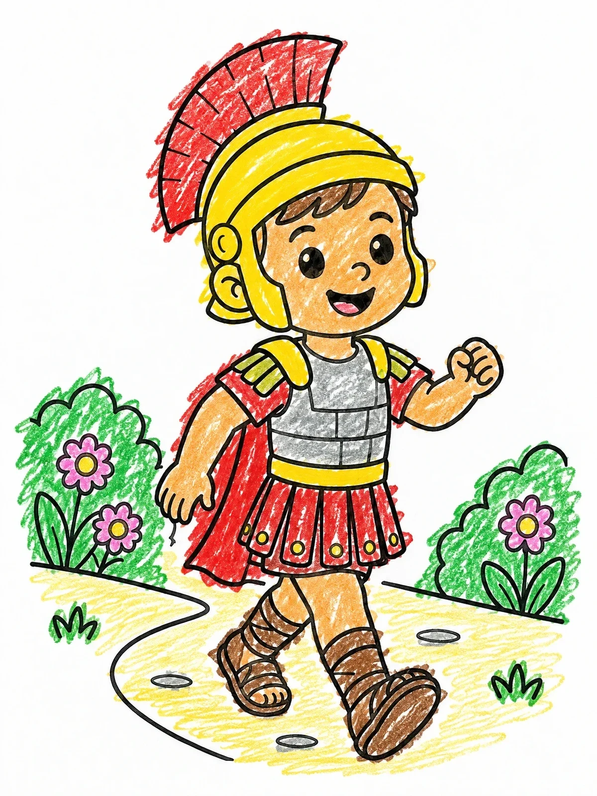 Colored example of the Cheerful Little Soldier In Armor coloring page