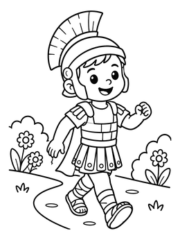 Free printable Cheerful Little Soldier In Armor coloring page