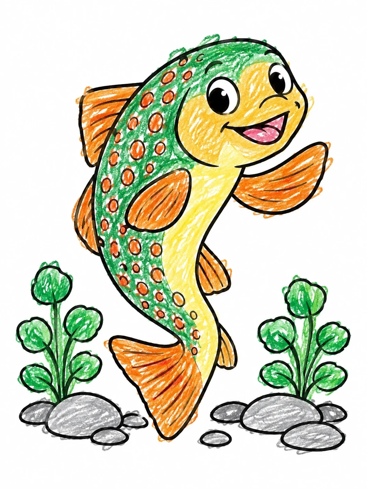 Colored example of the Cheerful Little Spotted Trout coloring page