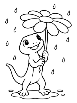 Free printable Cheerful Lizard With Flower Umbrella coloring page