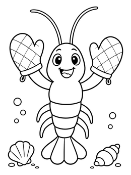 Free printable Cheerful Lobster With Oven Mitts coloring page