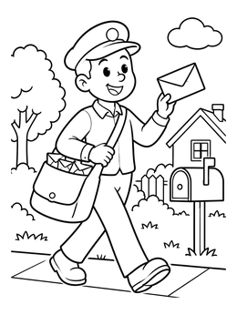Free printable Cheerful Mail Carrier Delivering Letters coloring page