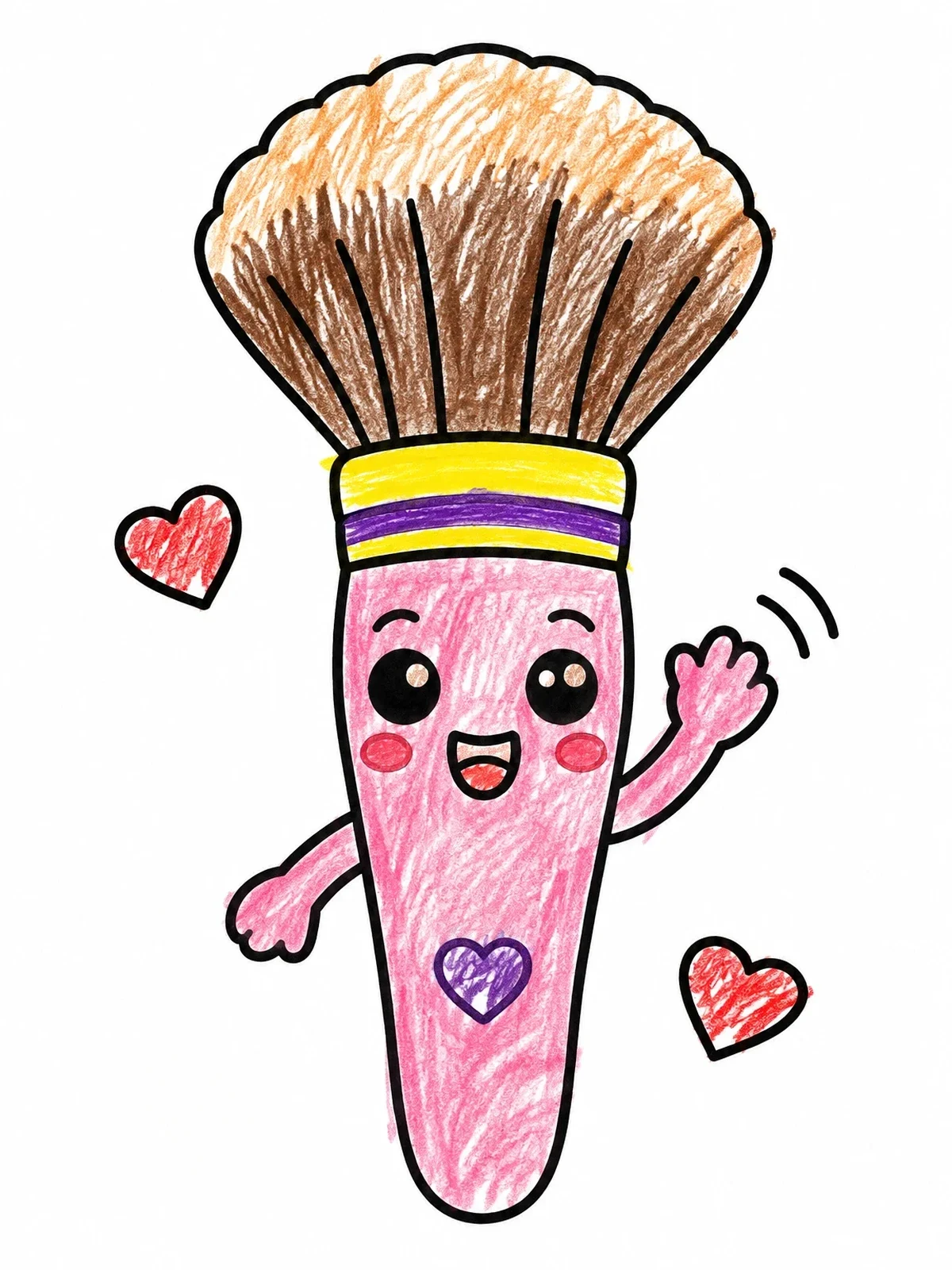 Colored example of the Cheerful Makeup Brush Waving Hello coloring page