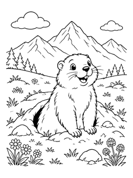Free printable Cheerful Marmot In Alpine Meadow coloring page