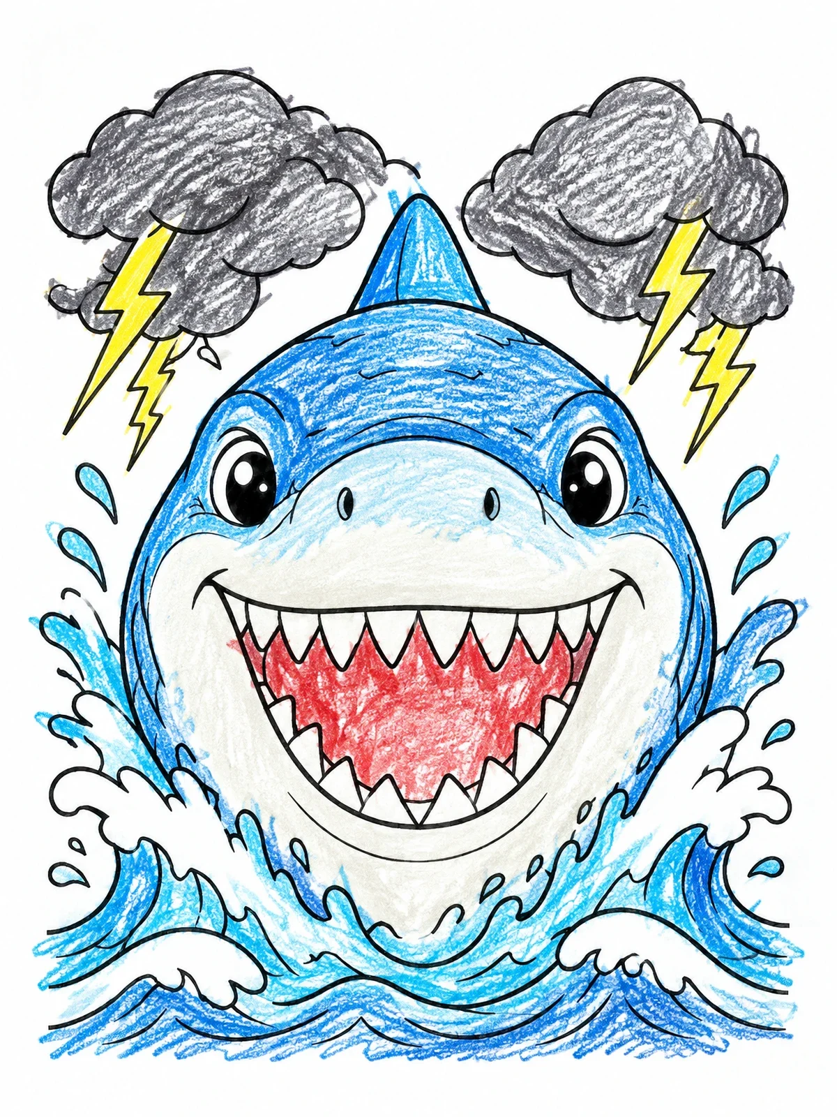 Colored example of the Cheerful Megalodon In A Storm coloring page