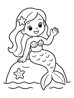 Free printable Cheerful Mermaid On A Rock coloring page